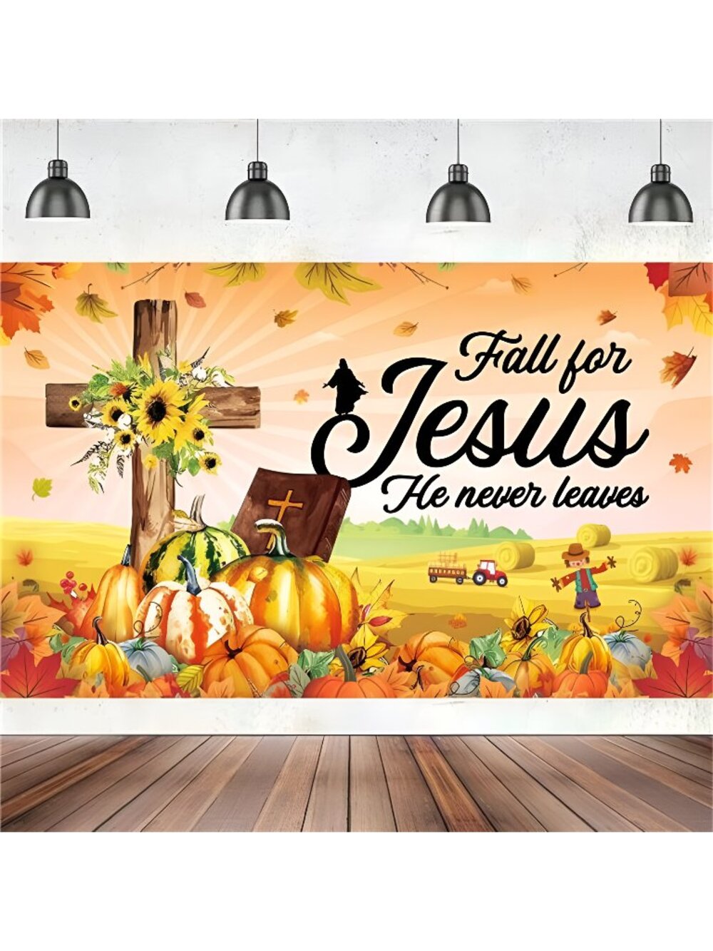 Large 71" X 43" Fall for Jesus He Never Leaves Banner, Fall for Jesus He Never